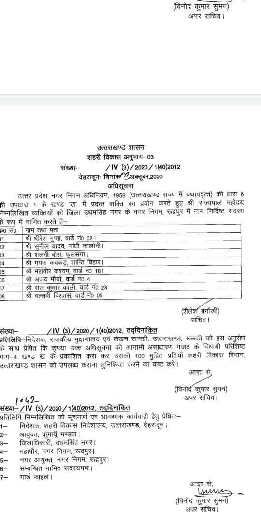 रुद्रपुर नगर निगम में बढ़े आठ पार्षद, देखिये किसकी चमकी किस्मत