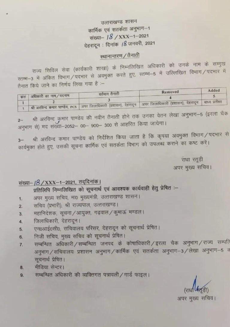 देहरादून-यहां अपर जिलाधिकारी को पद से हटाया, सामने आयी बड़ी वजह