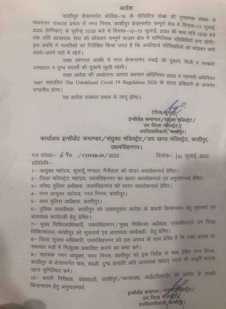 यूएस नगर जिले के इस शहर में लगा तीन दिन का लॉकडाउन, पढिय़े क्यों एसडीएम को जारी करना पड़ा आदेश