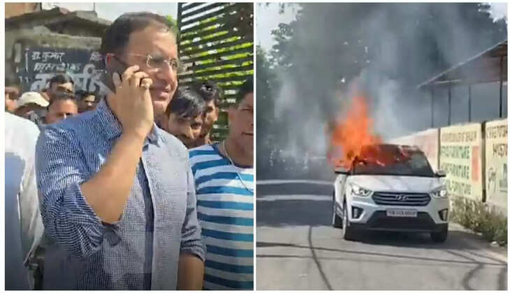 हल्द्वानी - डॉक्टर की चलती कार में लगी भीषण आग, बाल-बाल बचे डॉ. गौरव सिंघल