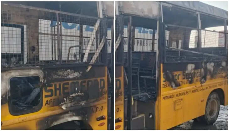 हल्द्वानी - बच्चों से भरी स्कूल बस में लगी भीषण आग, ड्राइवर की सूझबूझ से टल गया बड़ा हादसा shemford school bus fire burning 