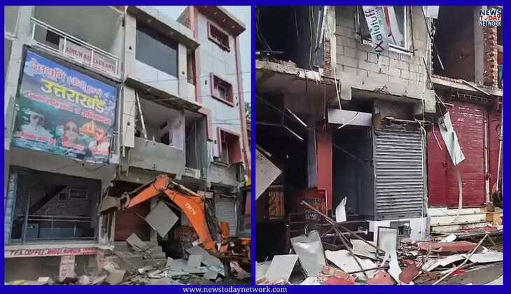 हल्द्वानी - काठगोदाम में अवैध निर्माण पर चला बुलडोजर, नैनीताल रोड़ पर बने दो से तीन मंजिला निर्माण ढहाए 