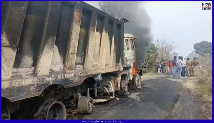 उत्तराखंड - खनन वाहन की चपेट में आने से बाइक सवार की मौत, गुस्साई भीड़ ने 12 टायरा ट्रक फूंका, भारी तनाव&nbsp;