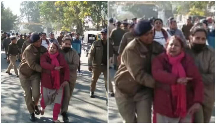 देहरादून - विधानसभा से बर्खास्त कर्मचारियों की पुलिस से तीखी झड़प, दो महिलायें गिरफ्तार 