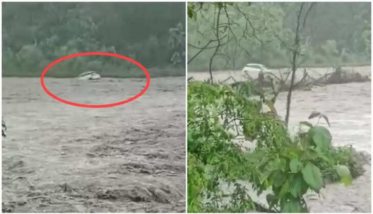हल्द्वानी - मूसलाधार बारिश ने बढ़ाई आफत, चोरगलिया शेर नाले में बही कार