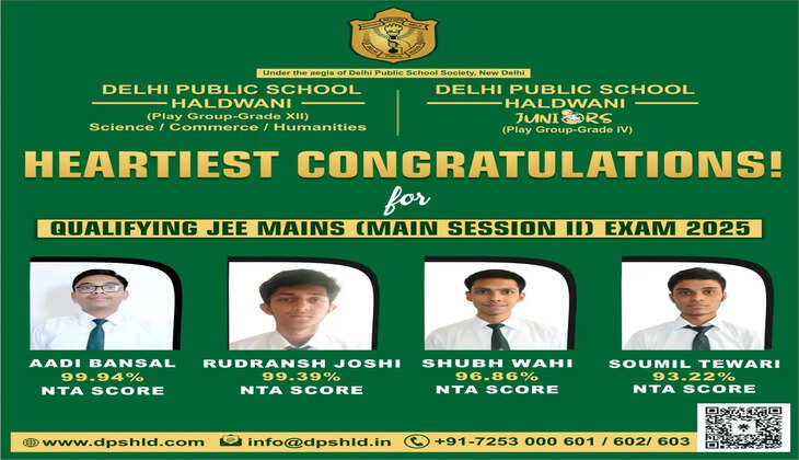 &lsquo;&rsquo;जेईई मेन्स 2025 में डीपीएस हल्द्वानी के छात्रों का धमाकेदार प्रदर्शन&rsquo;&rsquo;