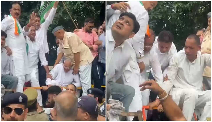 हल्द्वानी - कांग्रेस नेताओं ने जनाक्रोश रैली से दिखाया शक्ति प्रदर्शन, पुलिस की बैरिकेडिंग तोड़ DM ऑफिस किया कूंच