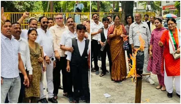 हल्द्वानी - NEET परीक्षा में धांधली, टोल टैक्स और दूध के दामों में वृद्धि के विरोध में कांग्रेस का प्रदर्शन, भाजपा सरकार का फूंका पुतला