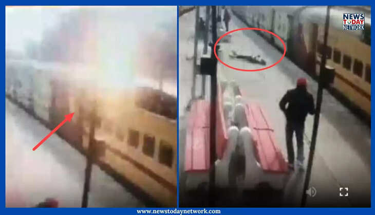 काठगोदाम - रेलवे स्टेशन में ट्रेन की छत पर चढ़ा सिरफिरा, हाइटेंशन लाइन की चपेट में आकर ऐसे छटका दूर - Video 