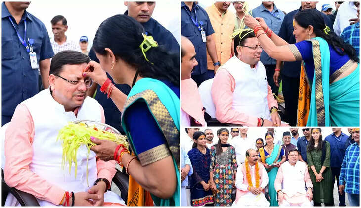 देहरादून - मुख्यमंत्री पुष्कर सिंह धामी को जागेश्वर में महिलाओं ने पूजा हरेला, शहीदों के नाम पर यहां लगाया पौधा, दी बधाई&nbsp;