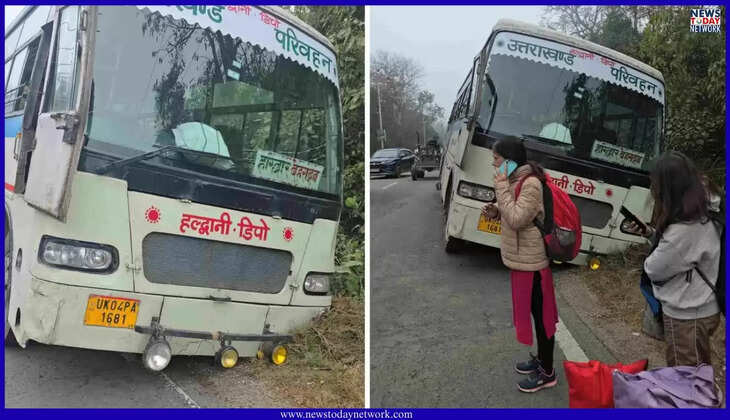 हल्द्वानी डिपो की रोडवेज बस यहां सड़क किनारे धंसी, बाइक सवार को बचाने के प्रयास में हुआ हादसा, कई &nbsp;यात्री घायल
