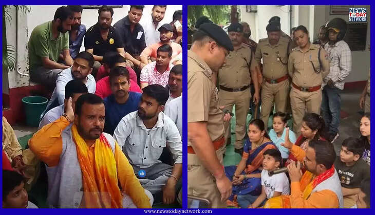 हल्द्वानी - कोतवाली के बाहर भाजपा नेता ने BDC मेंबर पत्नी और परिवार संग दिया धरना, माहौल तनावपूर्ण