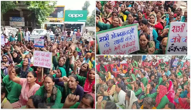 हल्द्वानी - स्कूलों की भोजन माताओं के हुंकार से गूंजा बुद्ध पार्क, अपनी इन सात सूत्रीय मांगों के लिए धरने पर बैठी&nbsp;